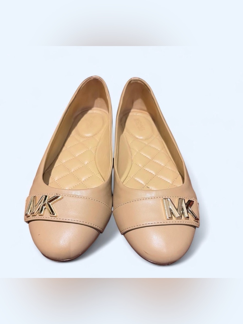 Michael Kors Beige Leather MK Logo Ballet Flats